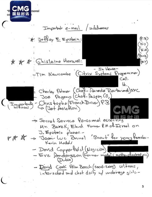 美公布爱泼斯坦案文件百页被涂黑