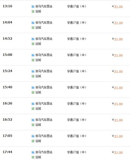 侯马到运城汽车多少钱
